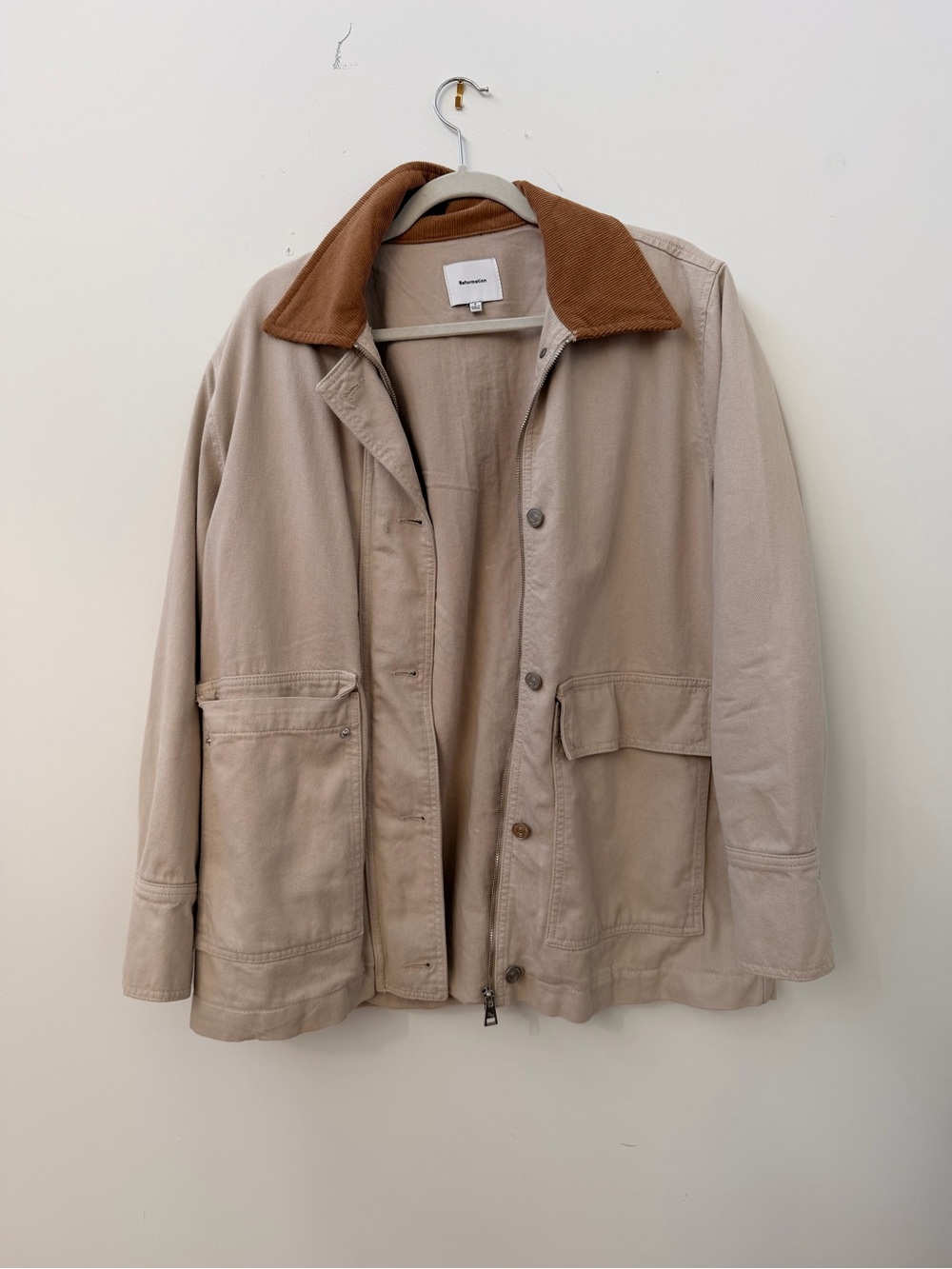 Reformation Beige Field Jacket with Brown Corduroy Collar